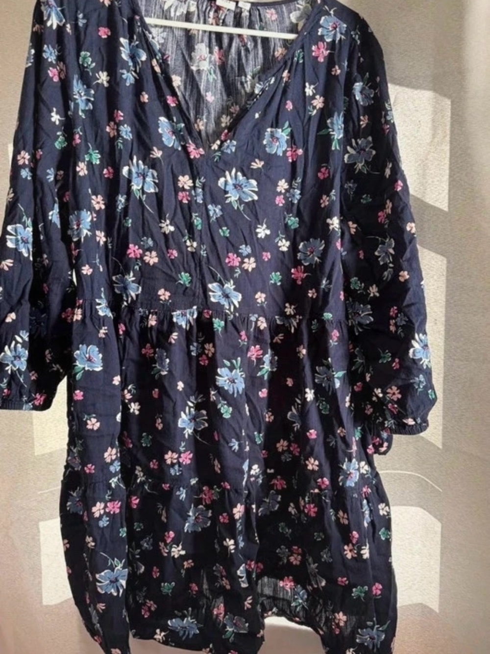 Gap Navy Floral Long Sleeve Babydoll Mini Dress XL